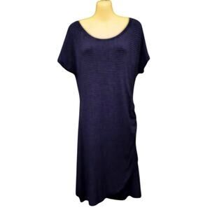 Caslon‎ Striped Faux Wrap Dress w/Dolman Sleeves and one Ruched Side, Navy, Sz M